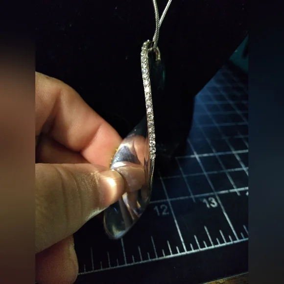 Silver Tone Necklace & Pendant, Manifest Design, Abstract, Rhinestones, … - Picture 3 of 6